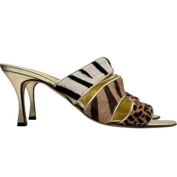 Manolo Blahnik Leopard Strap Mule Sandal 38 Womens Calf...